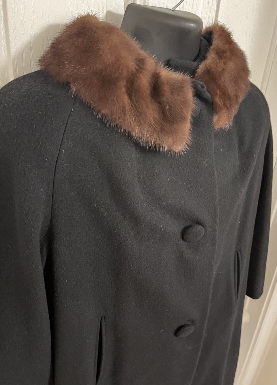 VTG 50s Dumas 100% Cashmere Swing Coat Fur Collar Lined Long Union Made XS/S